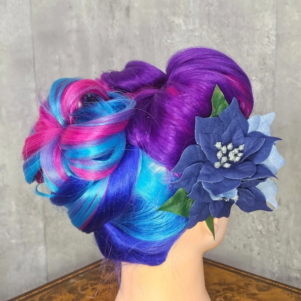 Handmade Navy Blue Poinsettia Hair Flower Clip Holiday Winter Glitter‎ Pinup